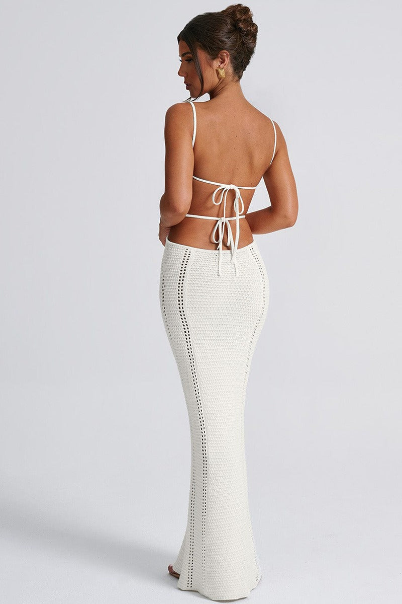 Knit Cutout V Neck Low Cut Solid Tie Chic Cami Sweater Dress