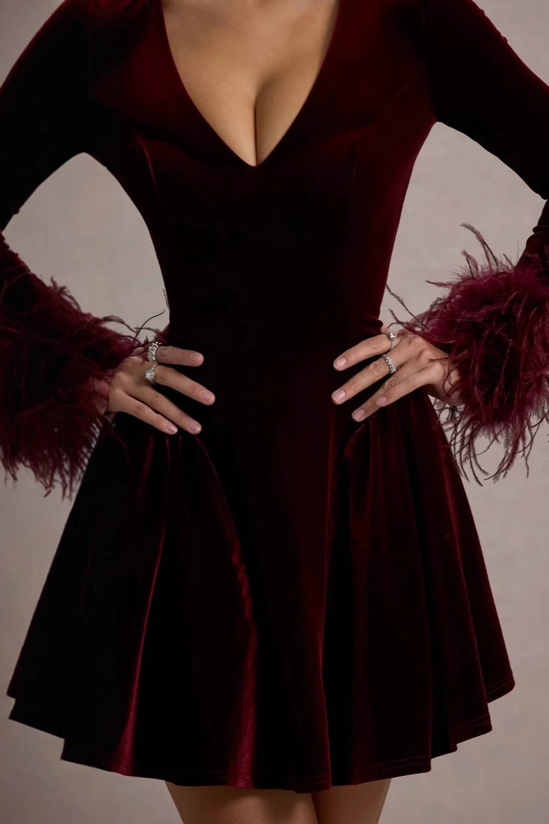 Sexy Elegant Solid Velvet Bodycon Cocktail Dress