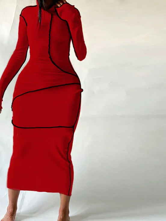 Patchwork Hoodie Slit Midi Dress