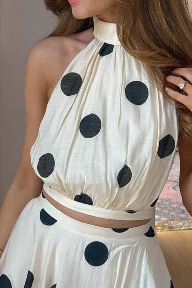 Polka Dot Halter Top Skirt Set