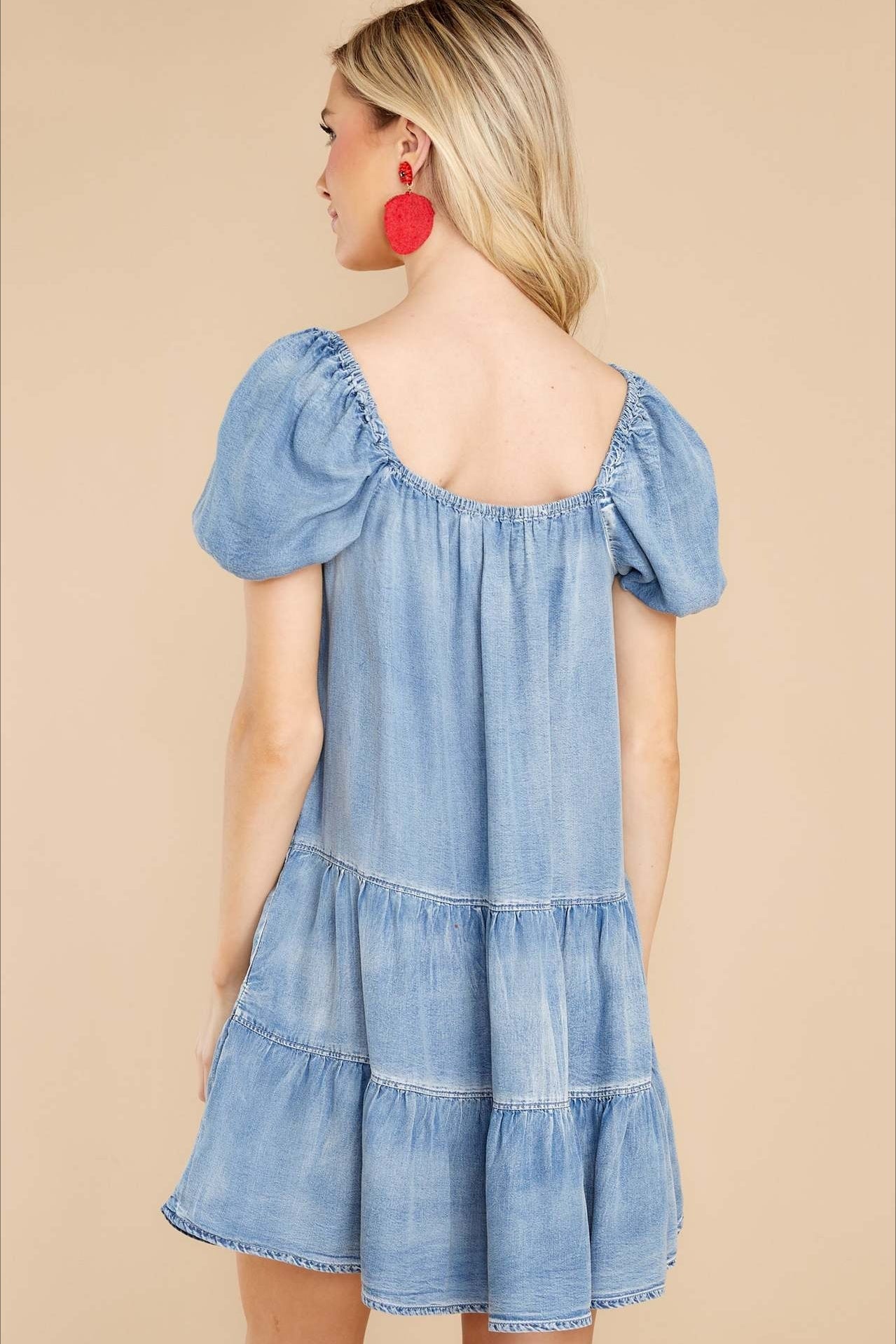 Short Sleeve Tiered Denim Dress