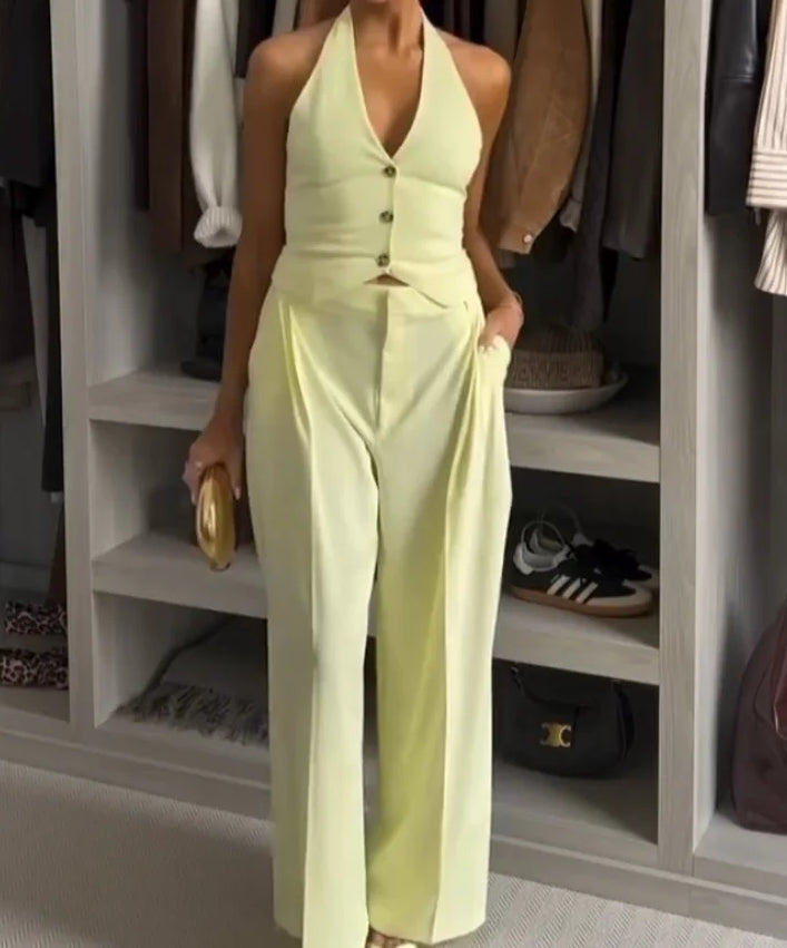 Yellow Halter Vest Trouser Suit