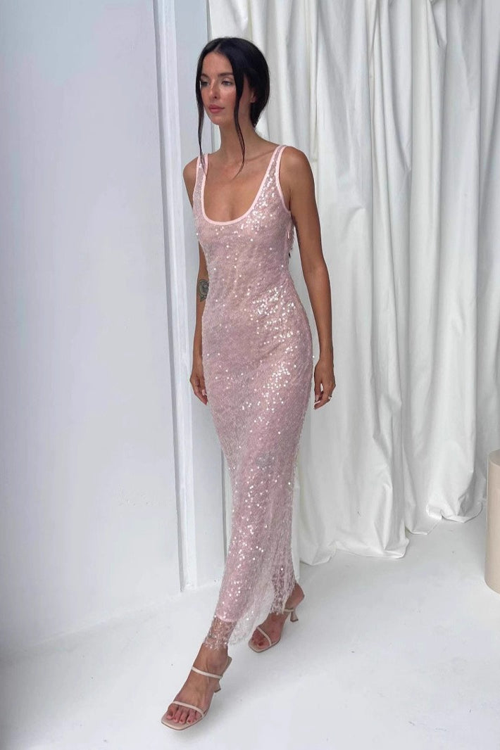 Sleeveless Rhinestone Sexy Vintage Suspender Sequin Dress