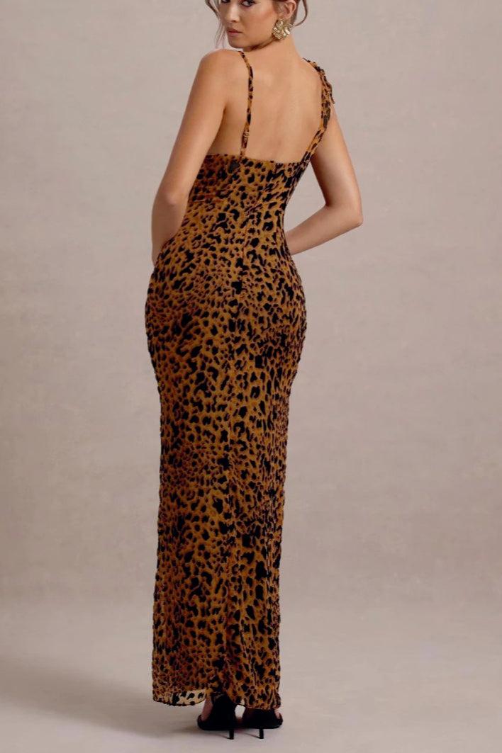 Leopard Print Slip Maxi Birthday Dress