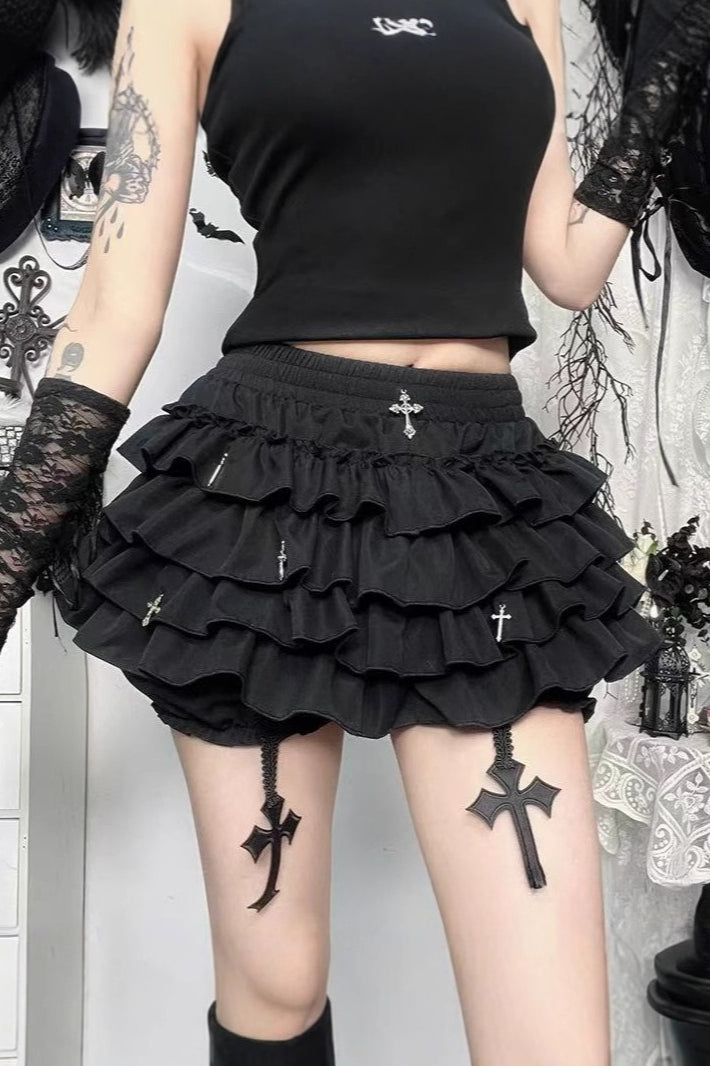 Halloween Punk Gothic Ruffled Skirt with Ballerina Skirt