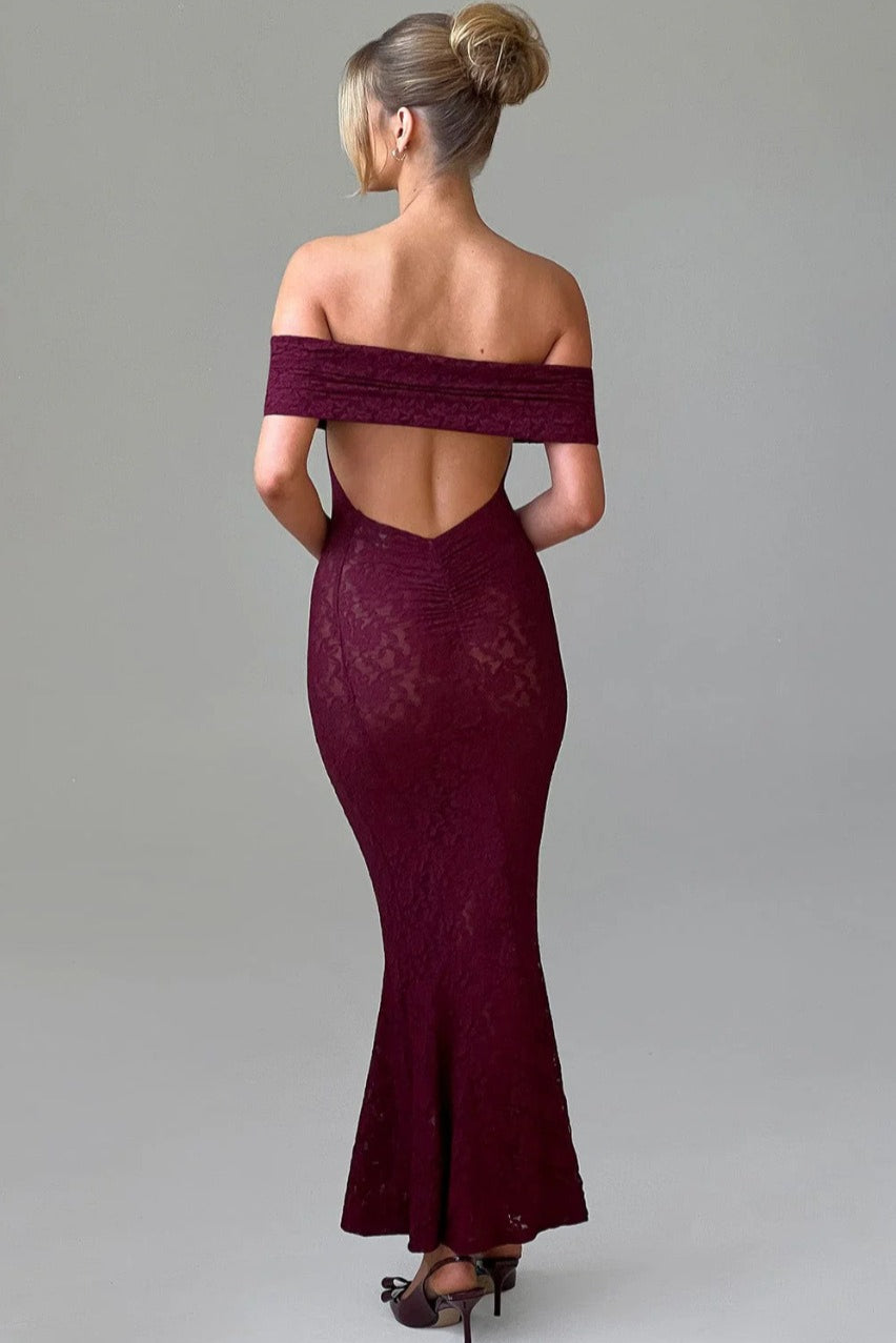 Sexy Floral Lace Backless Lace Dress