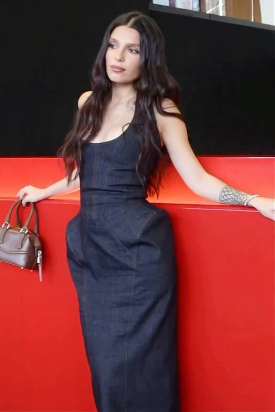 Halter Neck Backless Denim Dress