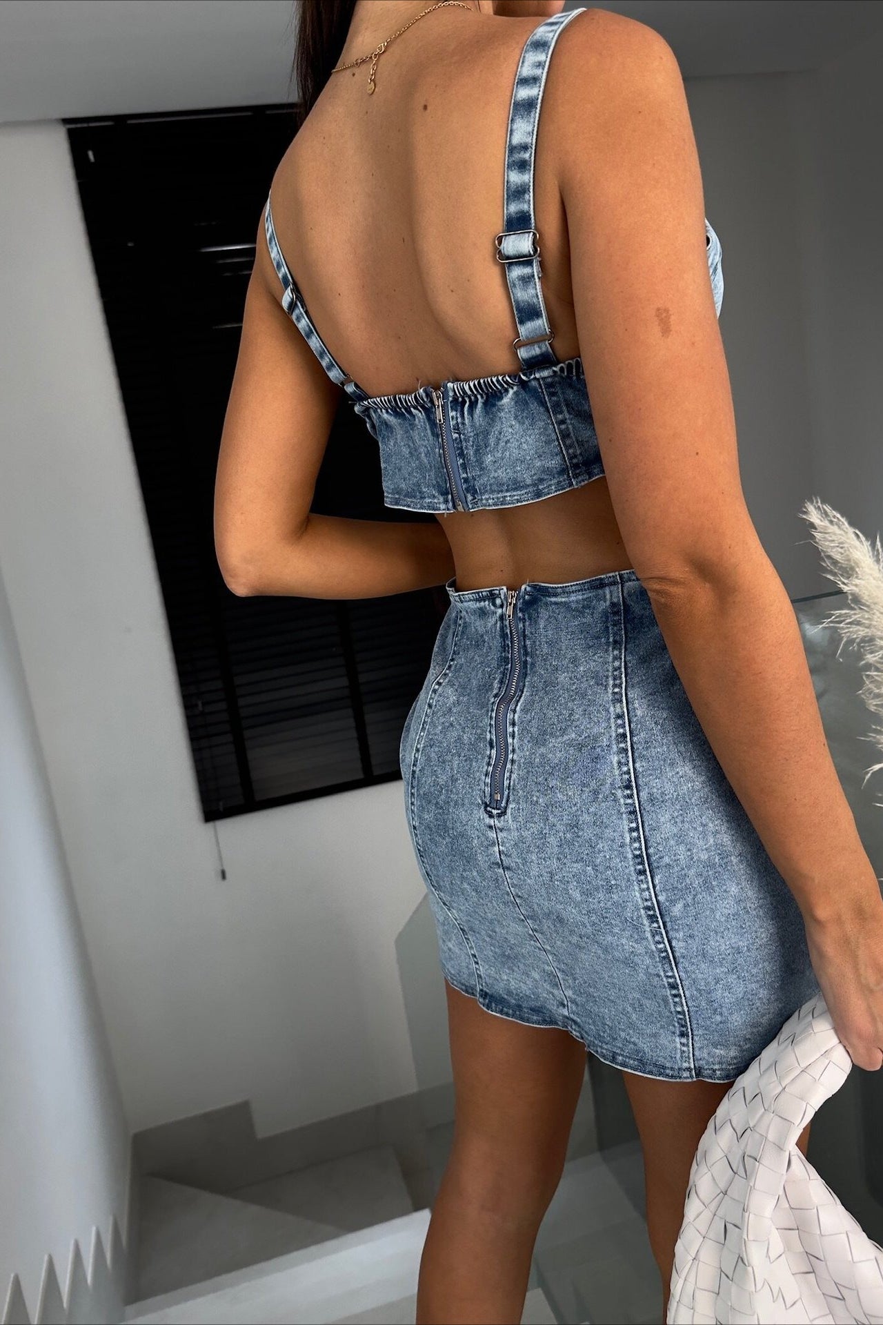 Strappy Backless Denim Dress