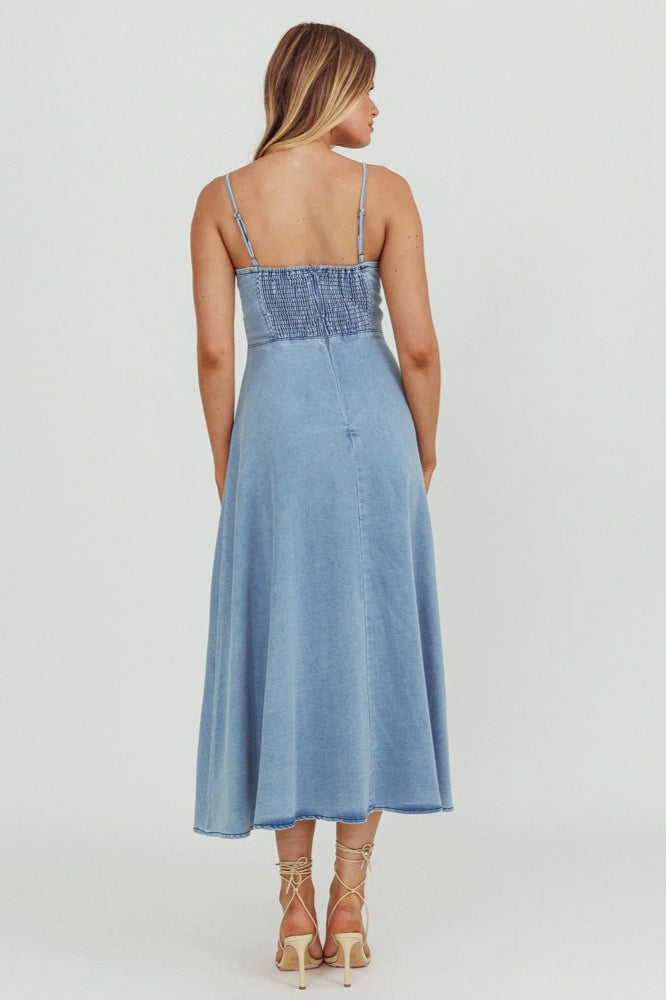 Vintage V-Neck Denim Dress