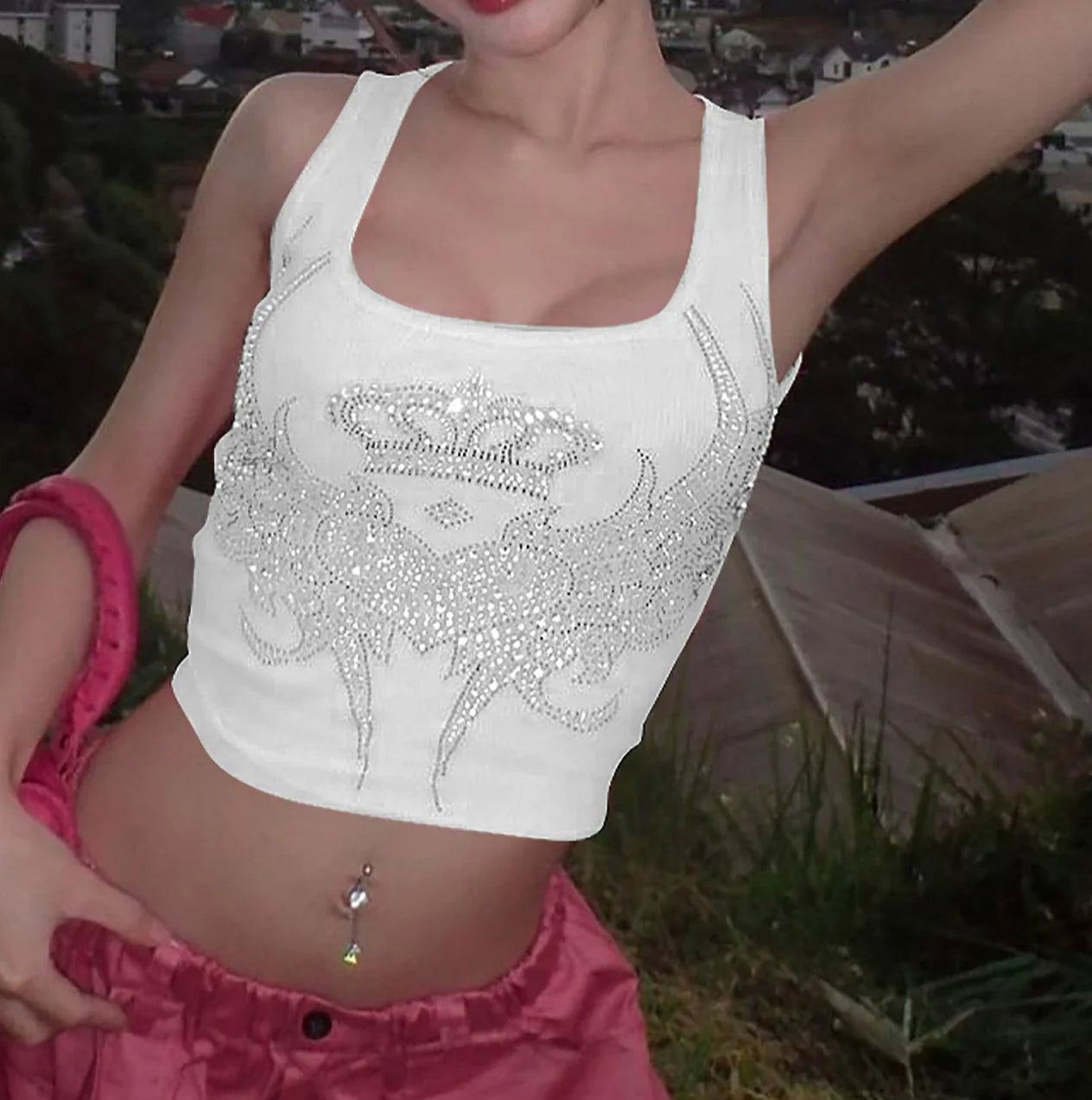 Pink Crop Streetwear Vintage Cami Top