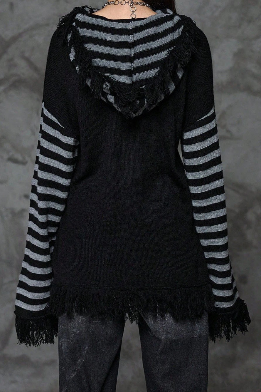 Y2K Skull Striped Knit Hoodie