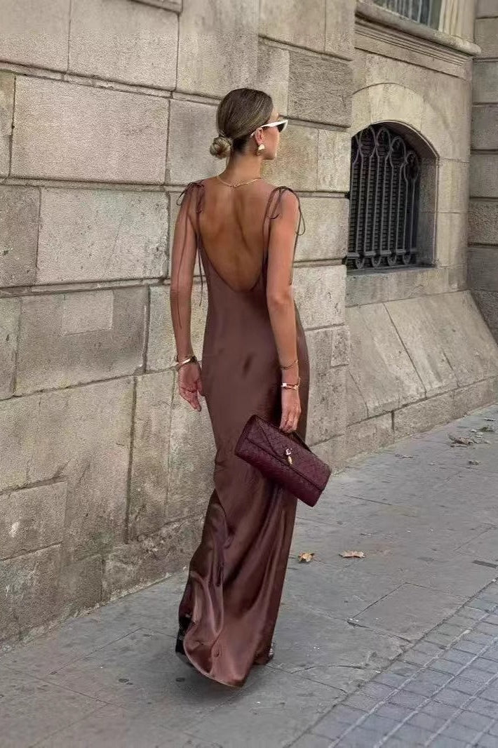 Satin Cami Backless Silk Dress