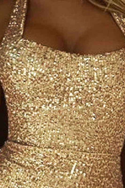 Halter High Slit Sequin Sexy Evening Sequin Dress