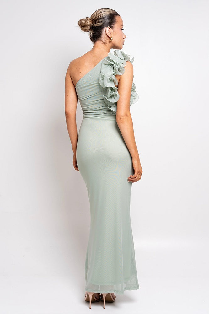 Sexy Tulle One Shoulder Floral Bodycon Slim Formal Dress