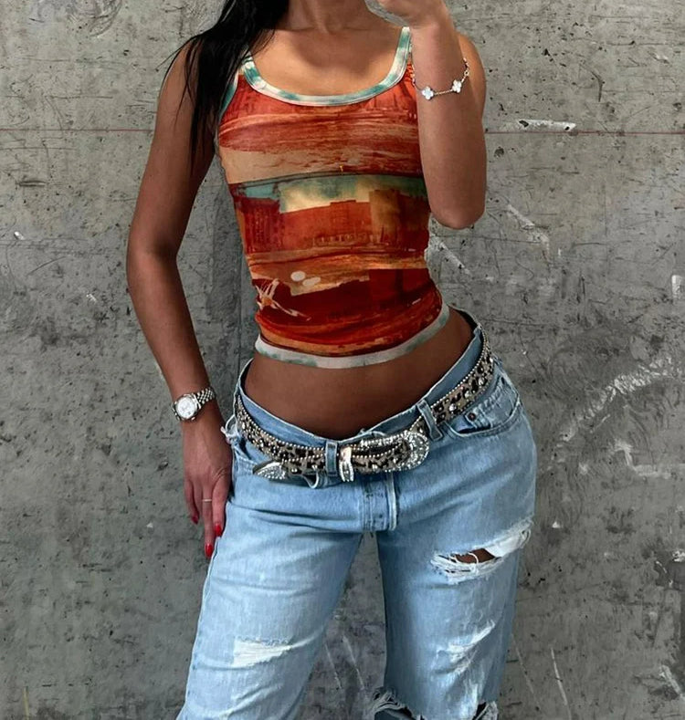 Gradient Print Hipster Casual Basic Cami Top