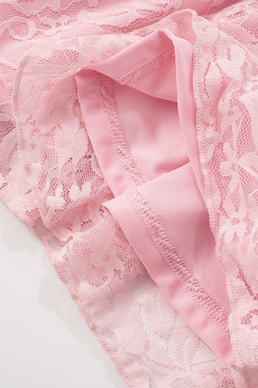 V Neck Bell Sleeve Pleated Mini Lace Dress