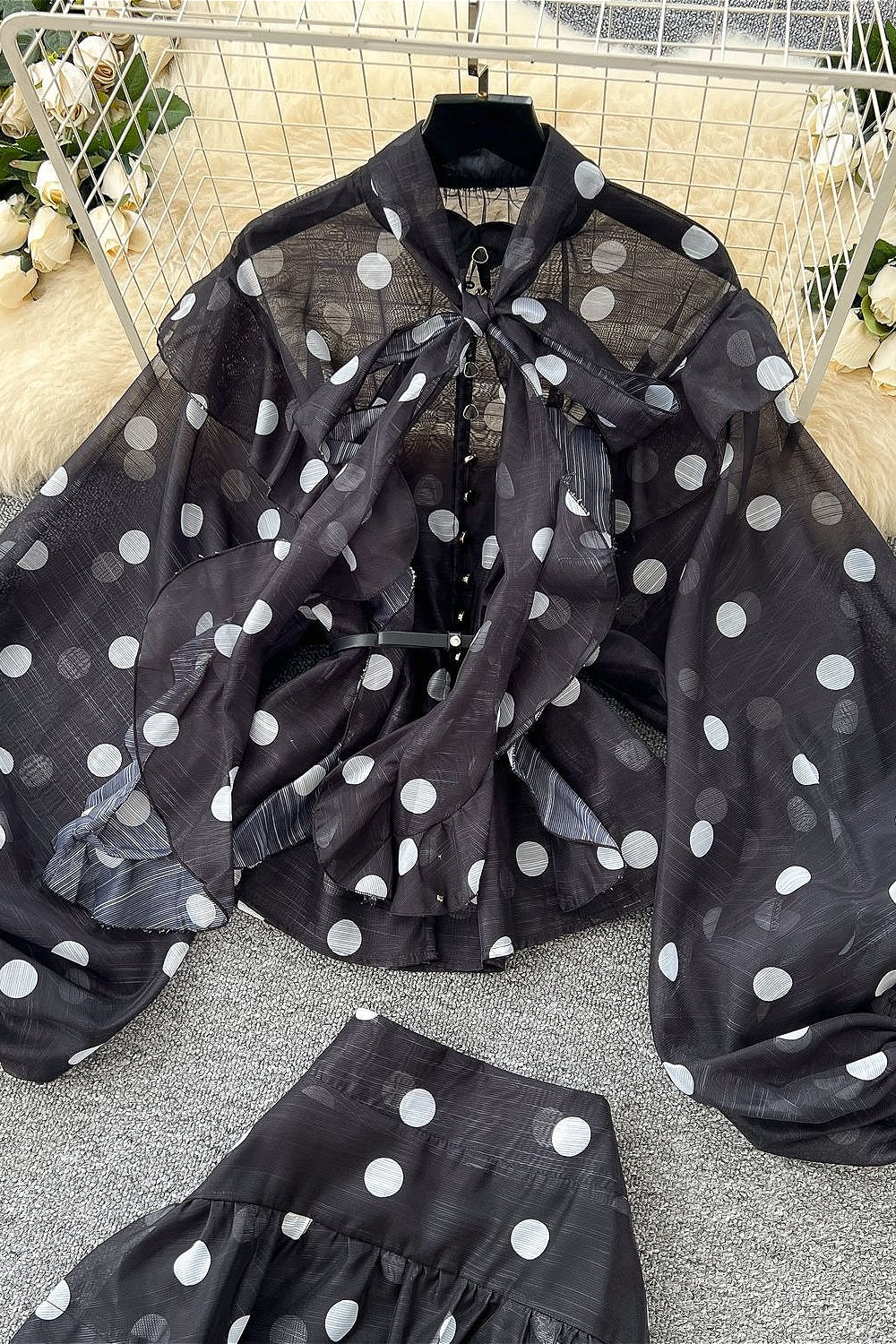 Polka Dot Blouse Mermaid Skirt Set