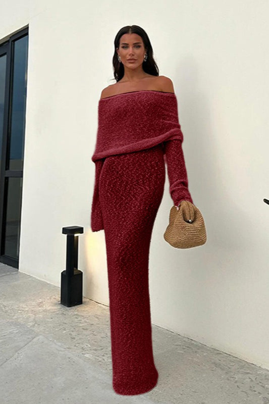 Backless Knit Off-Shoulder Maxi Sweater Dress