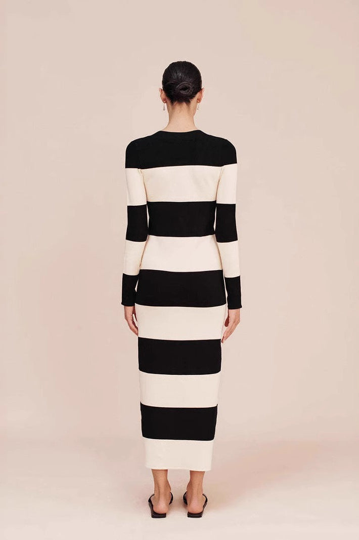 Fitted Strapless Striped Work Dress