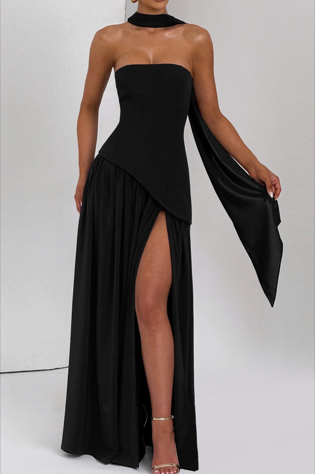 Color Block Sexy Strapless Off Shoulder Slim Formal Dress