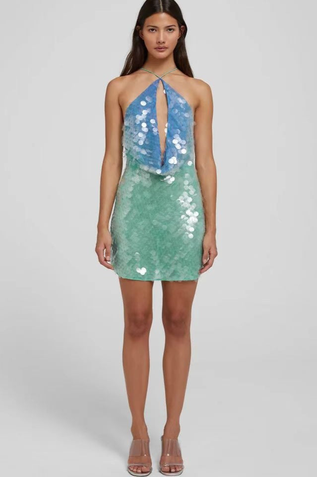 Chic Halter Backless Slim Sequin Sling Sequin Dress