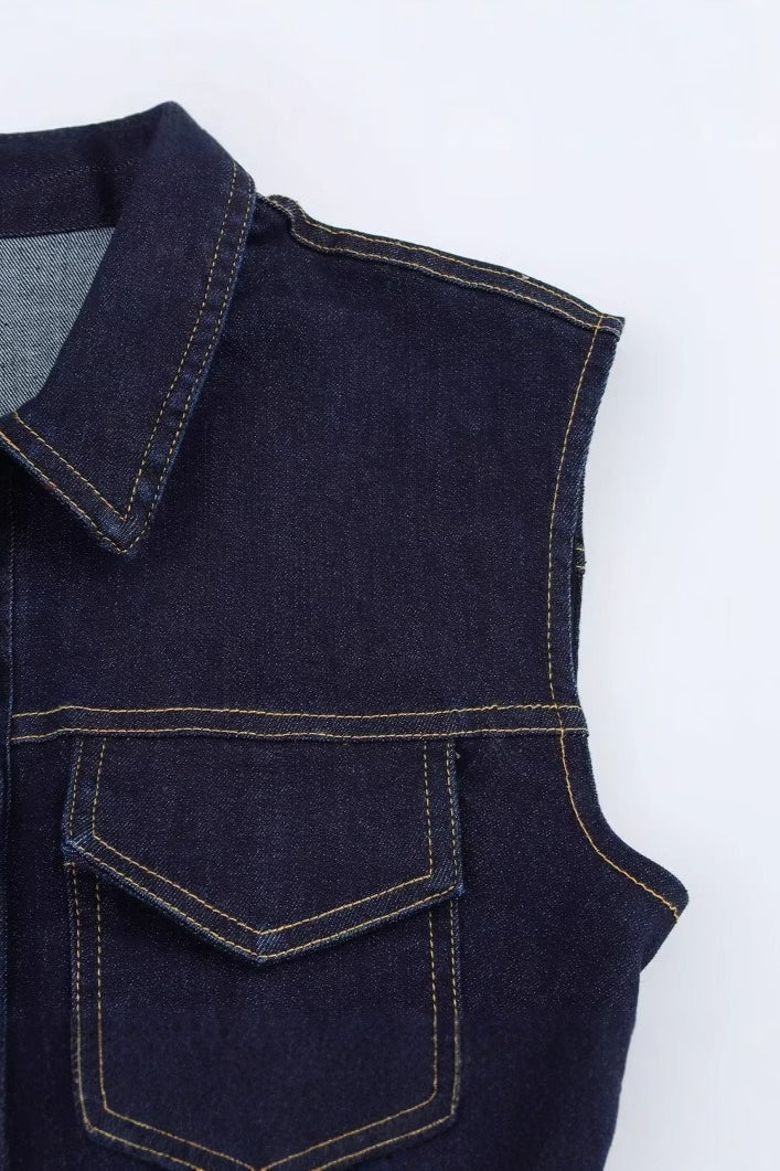 Sleeveless Ruched Mini Denim Dress