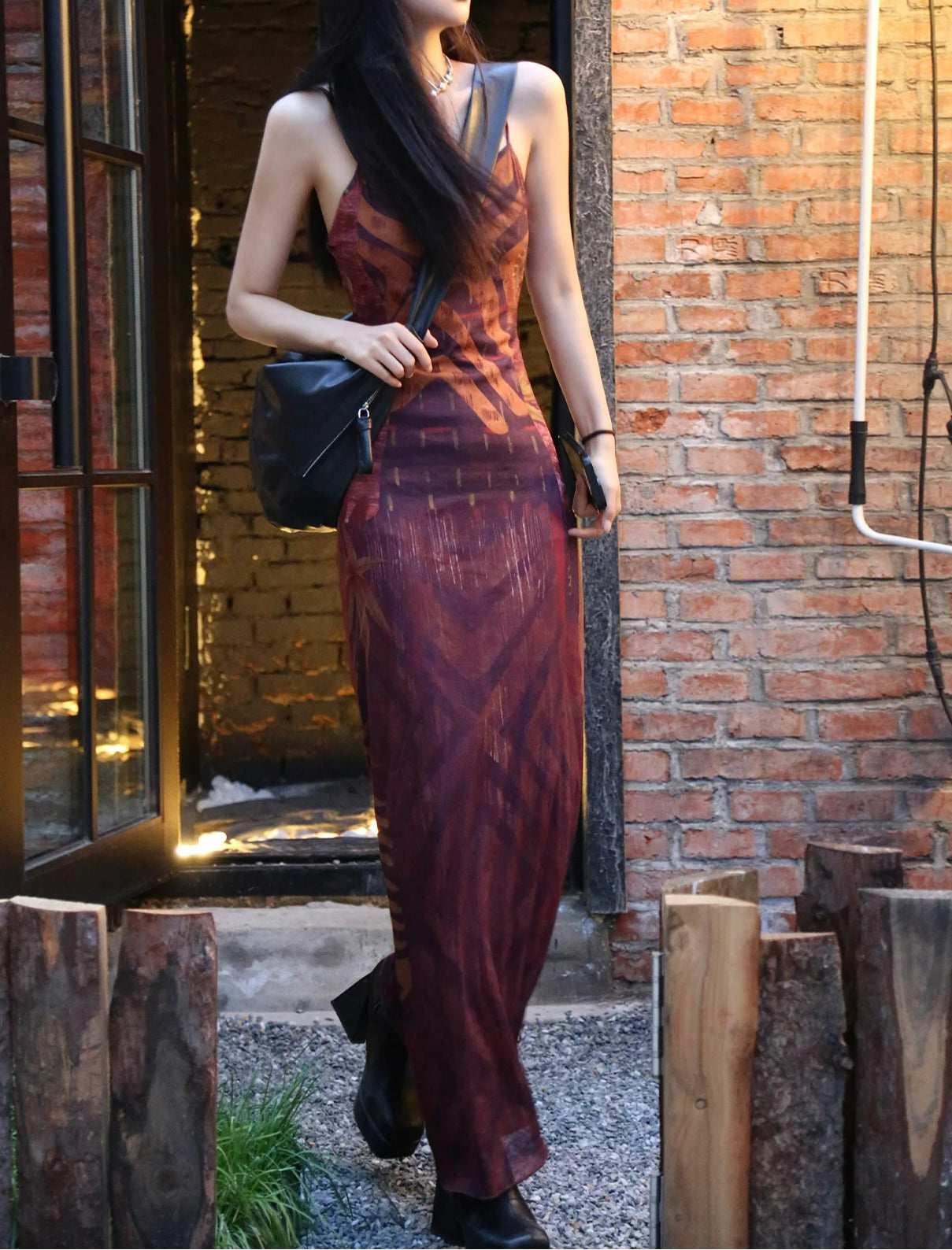 Printed Backless Strap Midi Dress