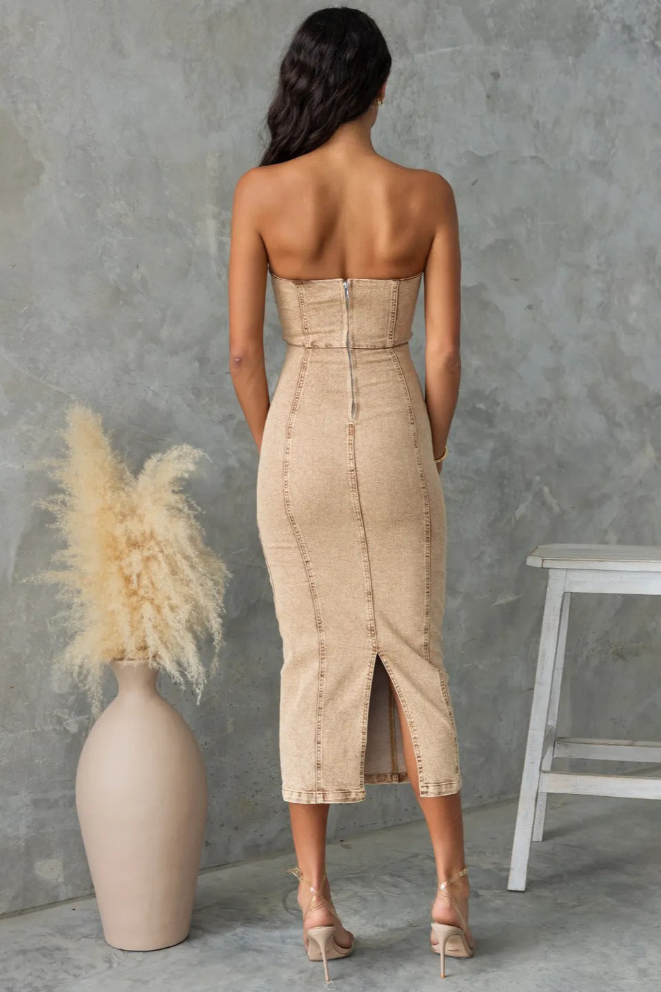 Strapless Patchwork Denim Dress