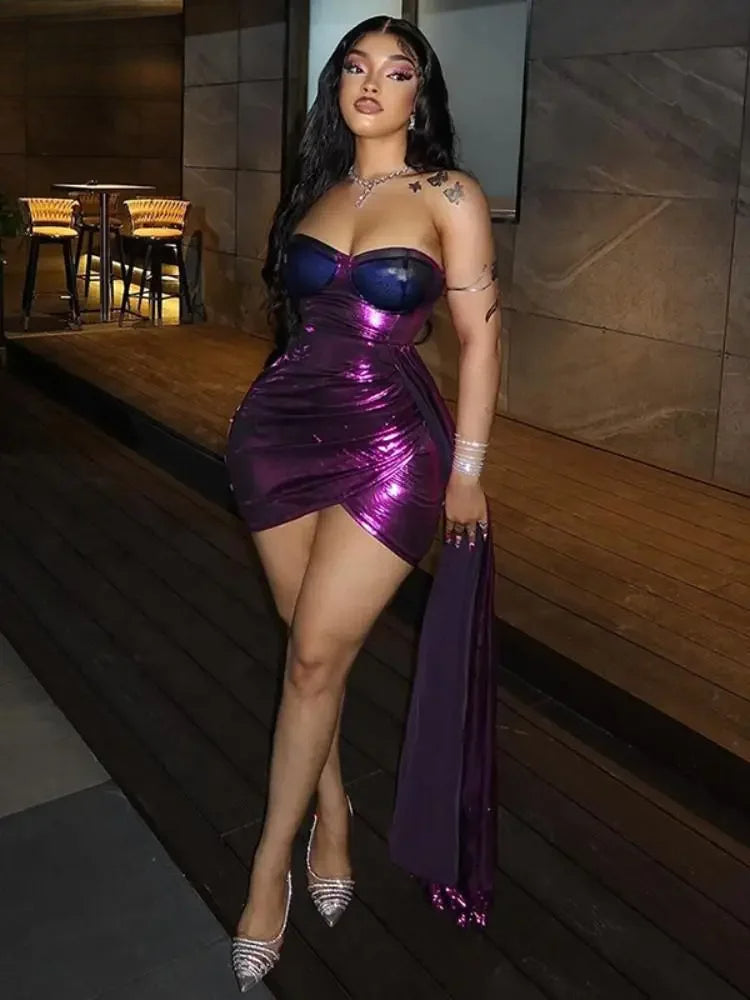 Tassel Patchwork Strapless Mini Party Dress