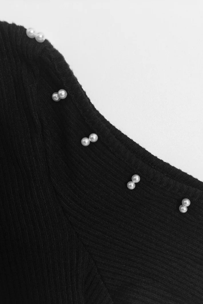 Long Sleeve Beaded Knit Work Dress