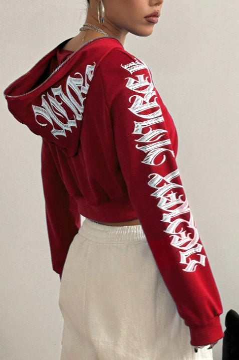 Trendy Printed Zipper Hoodie