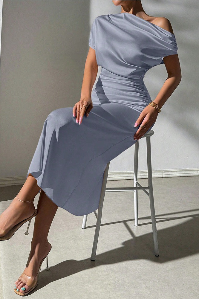 Chic Asymmetric Off Shoulder Ruched Irregular Formal Dress