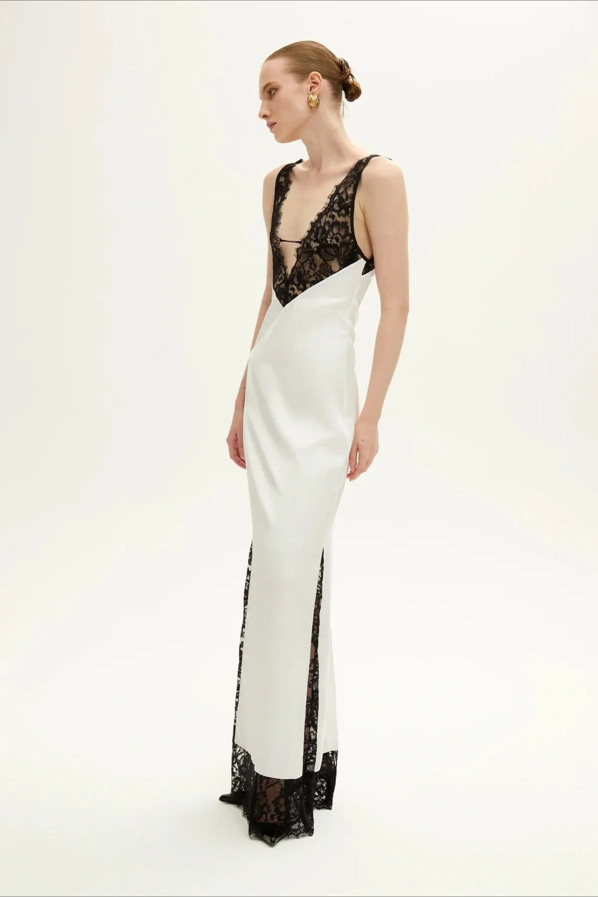 Elegant Deep V Lace Patchwork Lace Dress