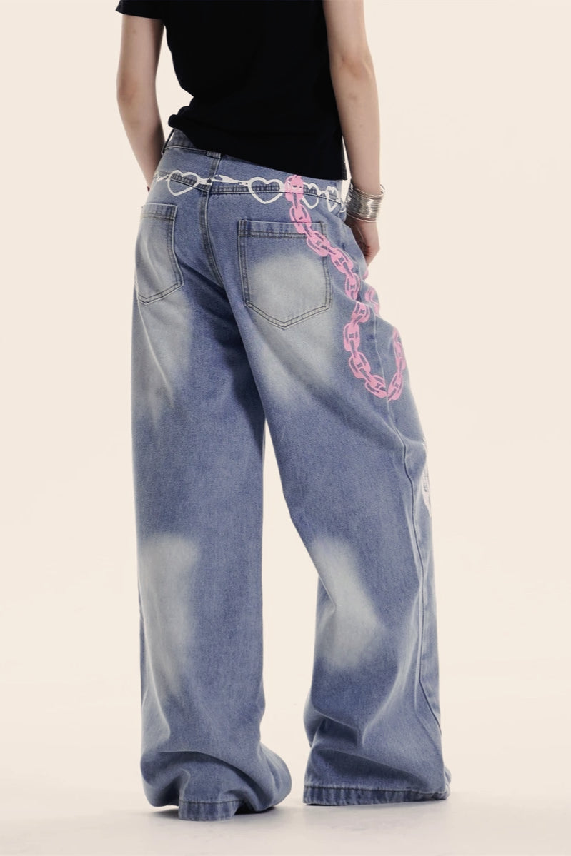 Y2K Baggy Graffiti Print Jeans