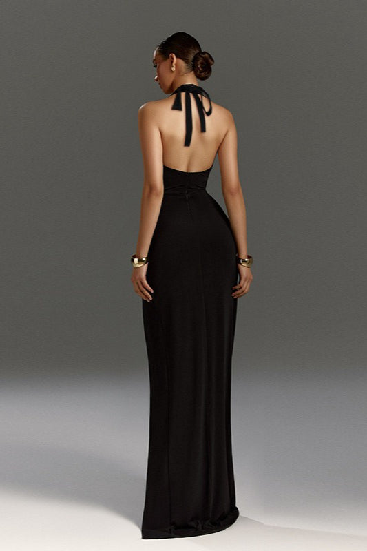 Halter Backless Tie High-Slit Ruched Sexy Formal Dress