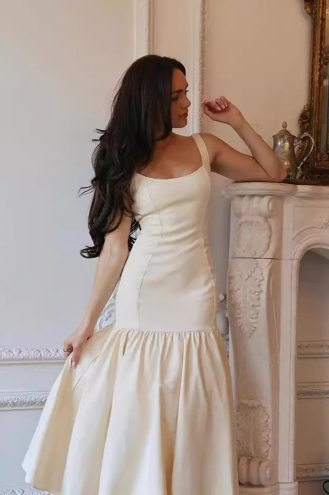 Vintage Sleeveless Square Neck Ruched Cocktail Dress