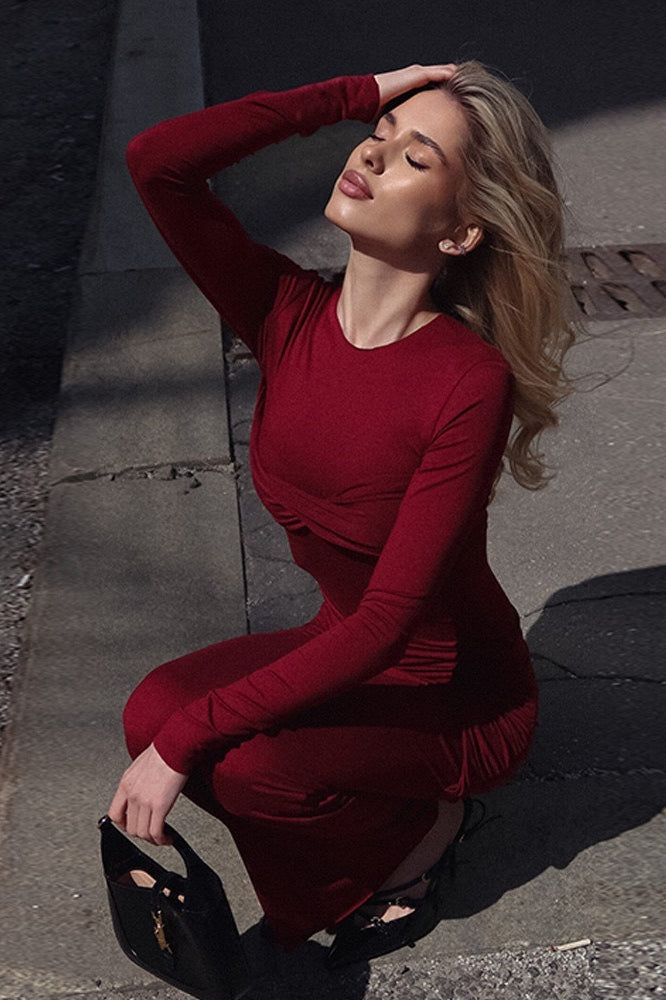 Elegant Ruched Maxi Work Dress