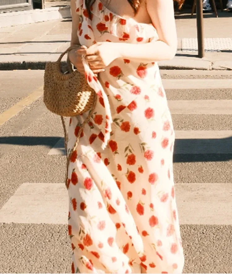 Zipper Ribbon Rose Print Floral Dress