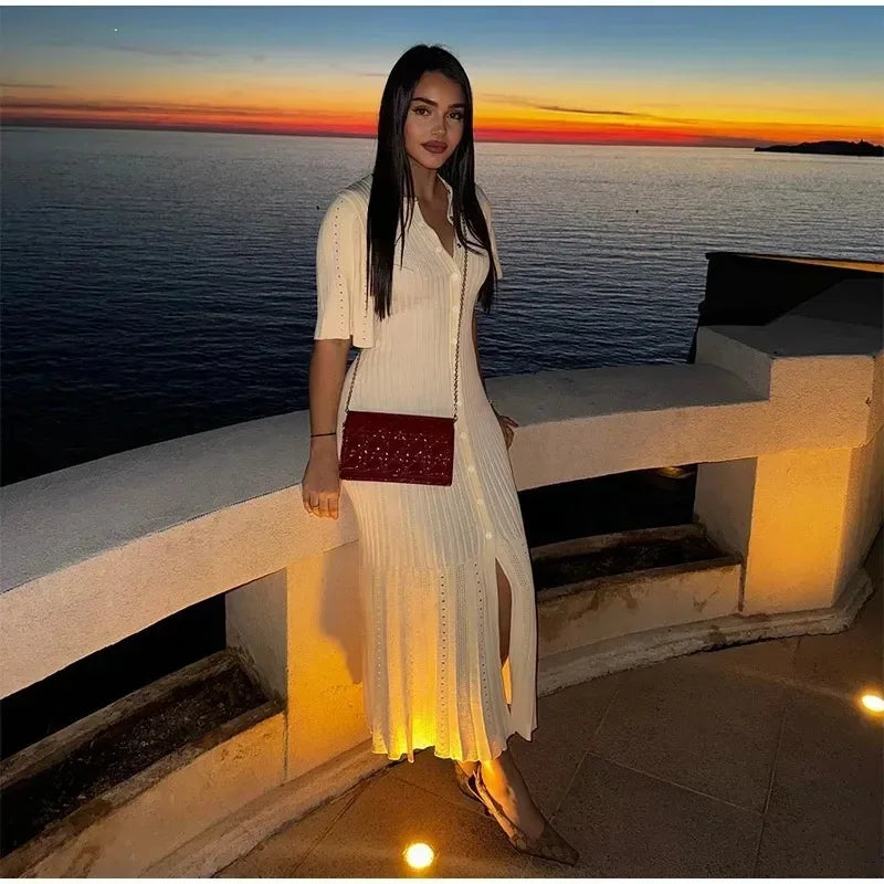 Knitted Patchwork High Waist Midi Dress