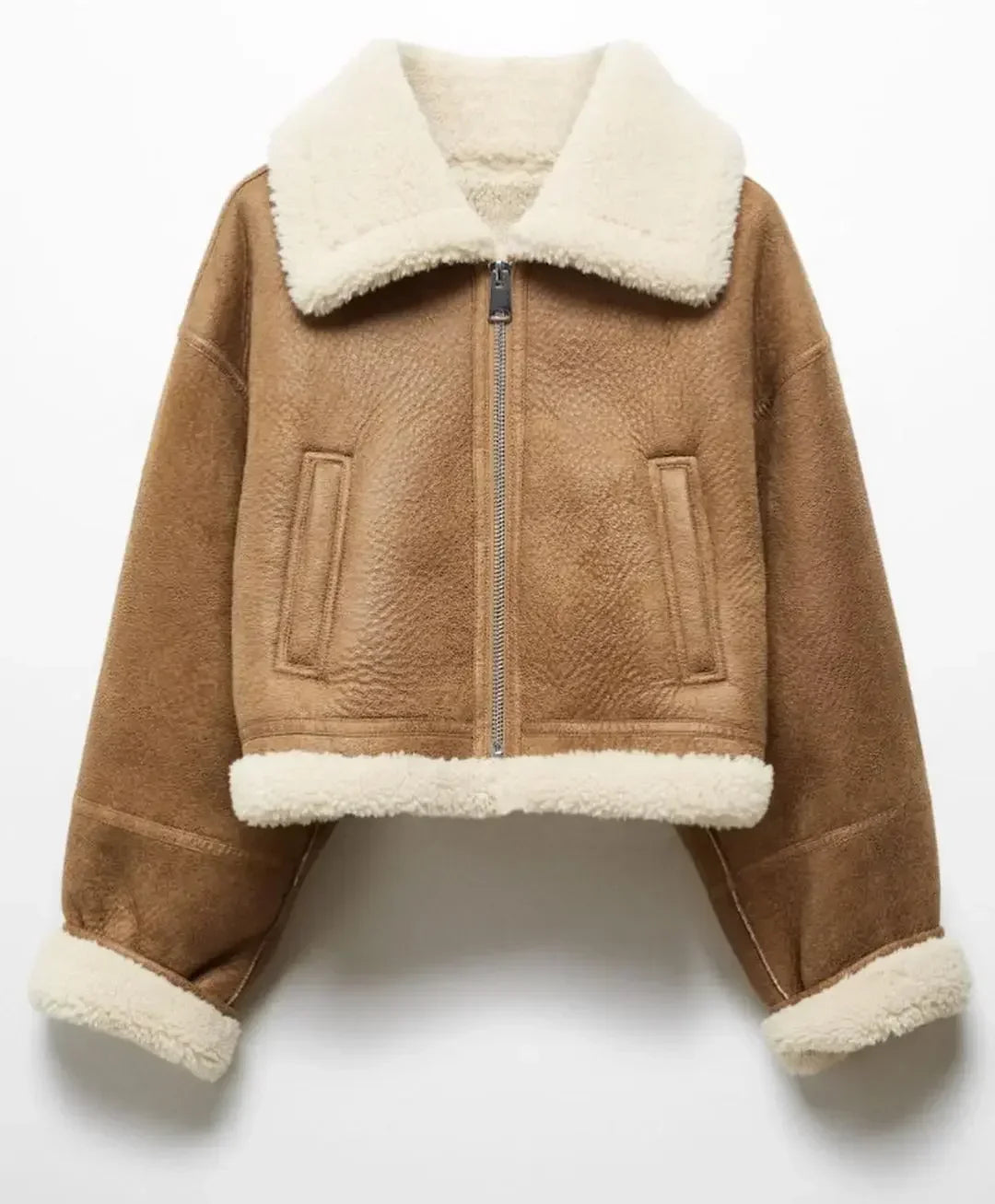 Autumn Winter Vintage Faux Cropped Thick Warm Lapel Fleece Long Coat