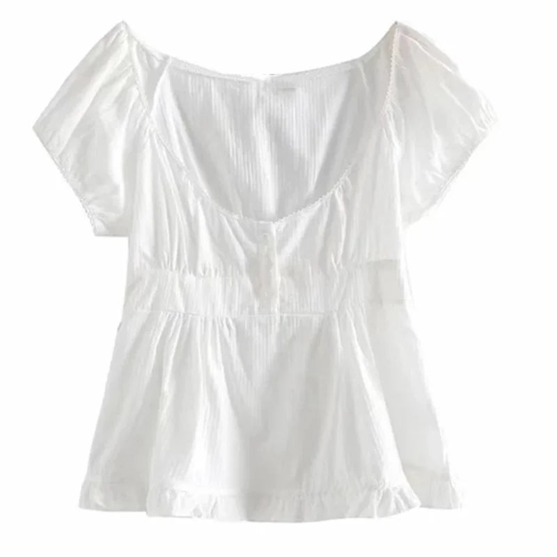 Grunge Lace Crop Y2K Vintage Square Neck Short Sleeve Sweet Sexy Gothic T-shirts