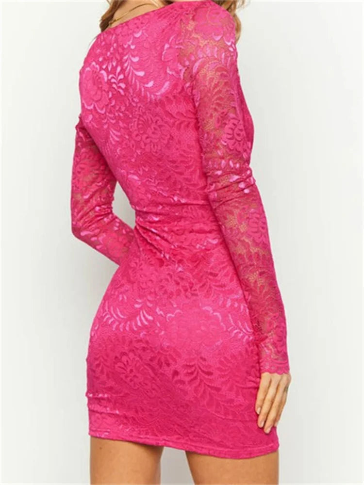 Sexy Pencil Lace Floral Deep V-Neck Mini Dresses