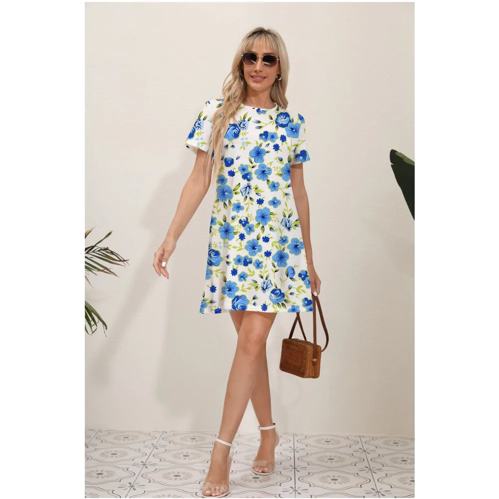 Floral Print Round Neck Slim Midi Dress