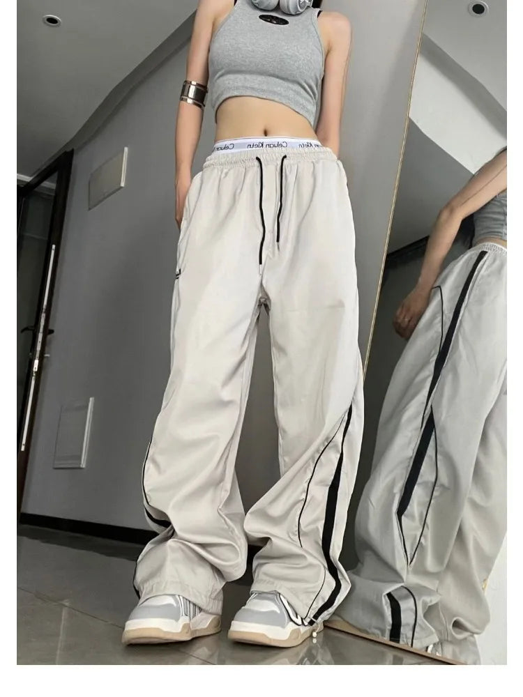 Hippie Gorpcore Gray Baggy Striped Jogging Sweatpant Black Pant