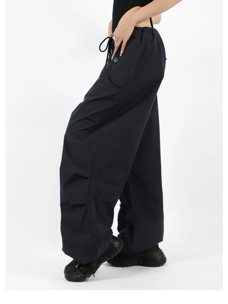 Hippie Vintage White Cargo Parachute Y2K Aesthetic Korean Oversize Pant