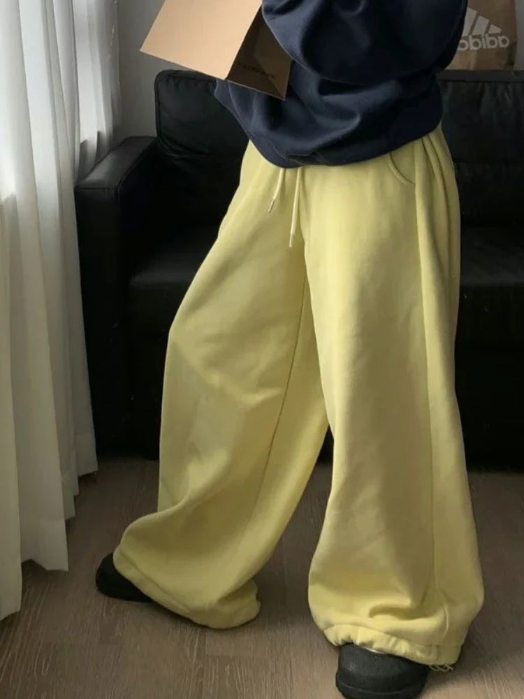 Korean Style Pink Fleece Sweatpants Y2K Vintage Winter Thick Harajuku Warm Pant