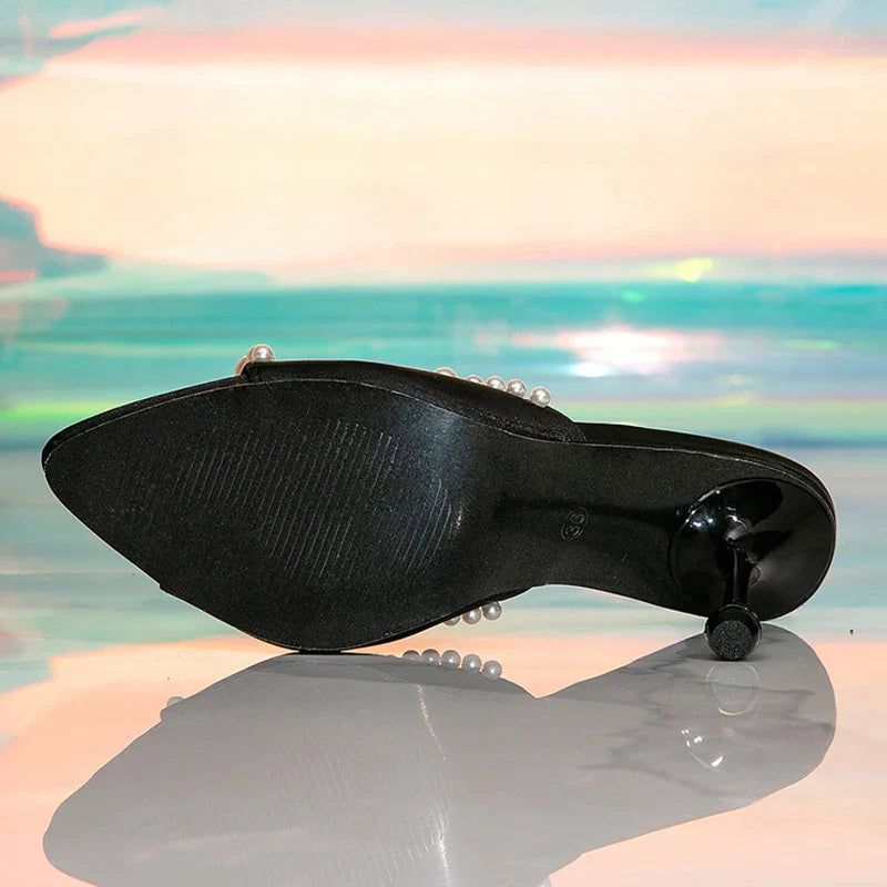 Trendy Summer Fashion Pearl Designer Pointed Thin High Heel High Heel