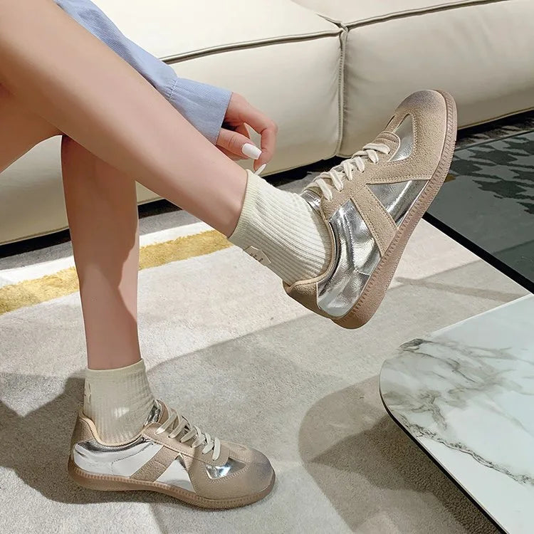 Outdoor Jogging Sneakers Women Suede Leather Patchwork Running Shoes Woman High Quality Lace Up Round Toe Leisure Trainers