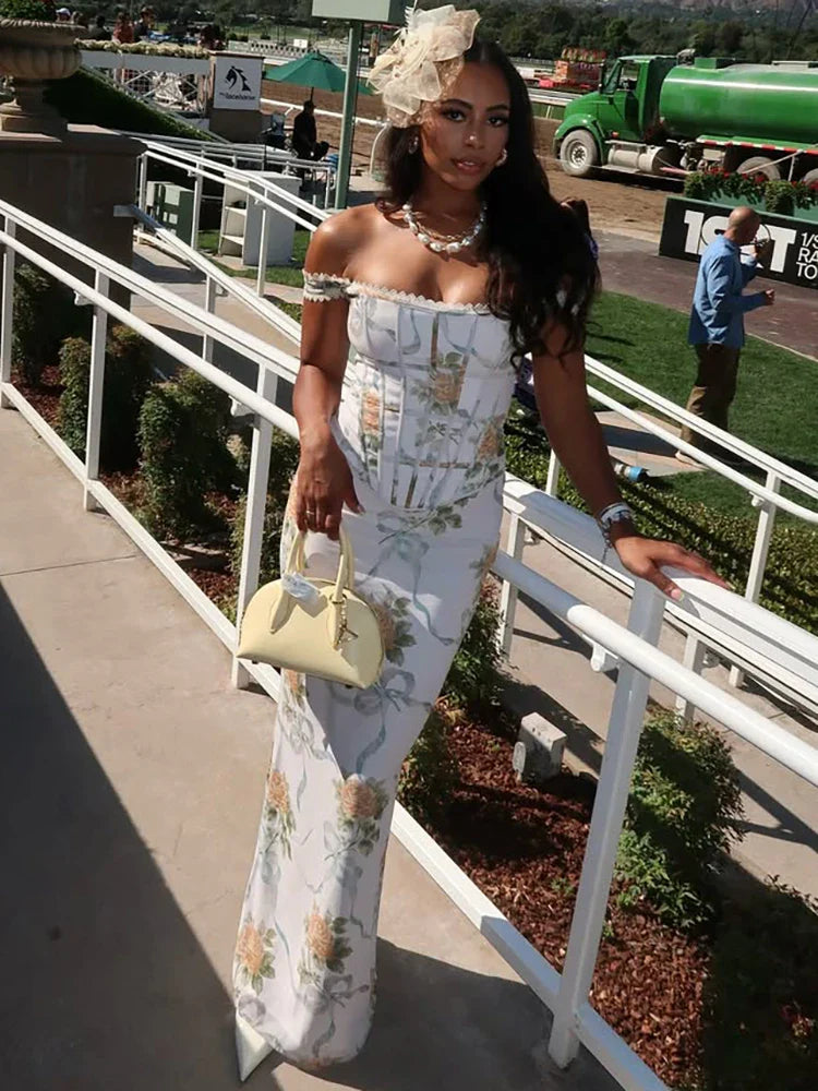 Off Shoulder Vintage Bodycon Floral Dress