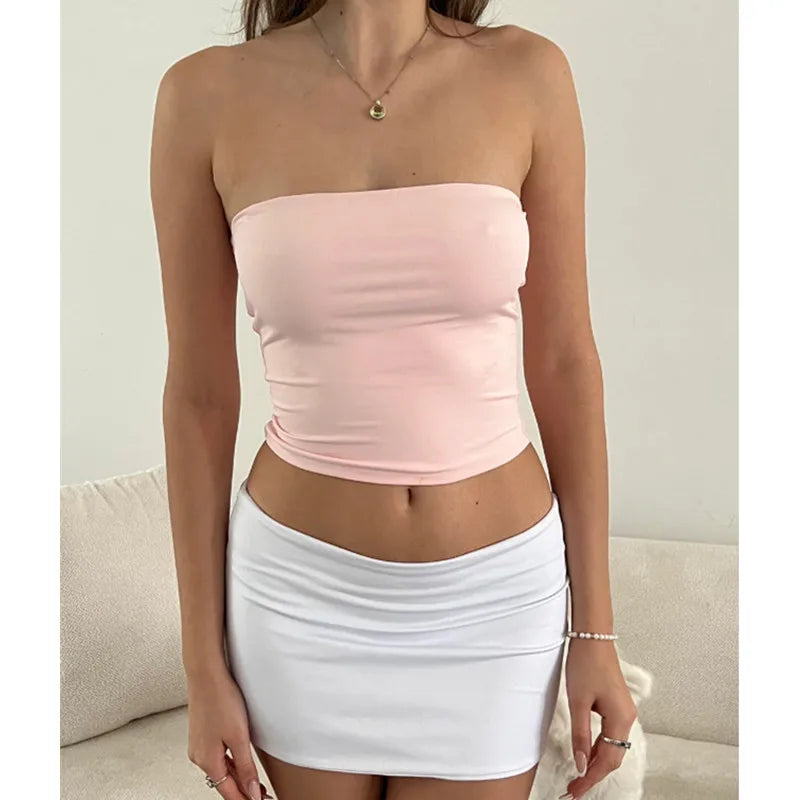 Basic Solid Color Strapless Vest